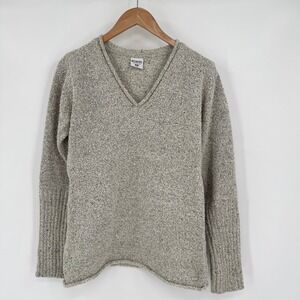 Columbia Heather‎ Oatmeal Terry V-Neck Roll-Hem Long Sleeve Sweater Women's M